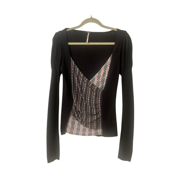 Anthropologie sweater by Free People deep v-neck with puff sleeve Medium - Picture 1 of 4